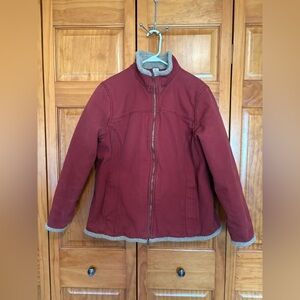 Duluth Trading Co Burgundy Zip-Front Utility Jacket with Sherpa Trim